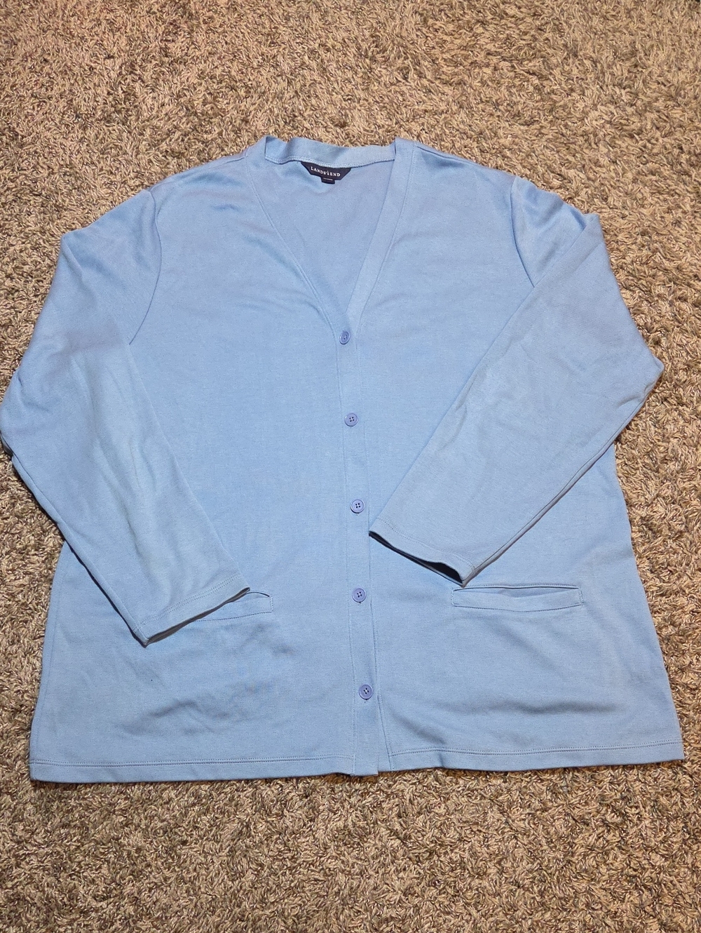 Lands' End Light Blue V-Neck Button Cardigan XL 18-20 Academia Transitional VTG
